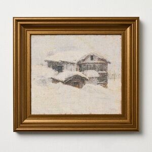 10"x11" Snowy Cabin Burlap Framed Wall Art - Hearth & Hand™ with Magnolia